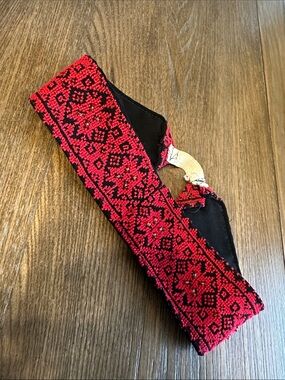 Red and Black Embroidered Waist Belt. Headband. Hand made